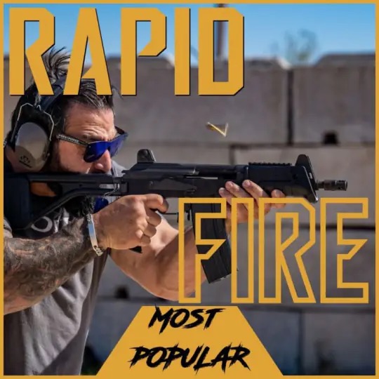 Shooter firing a rifle with brass in the air